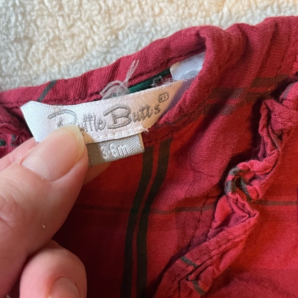 Ruffle Butts 3-6 months maroon plaid long sleeve onesie - Picture 3 of 4